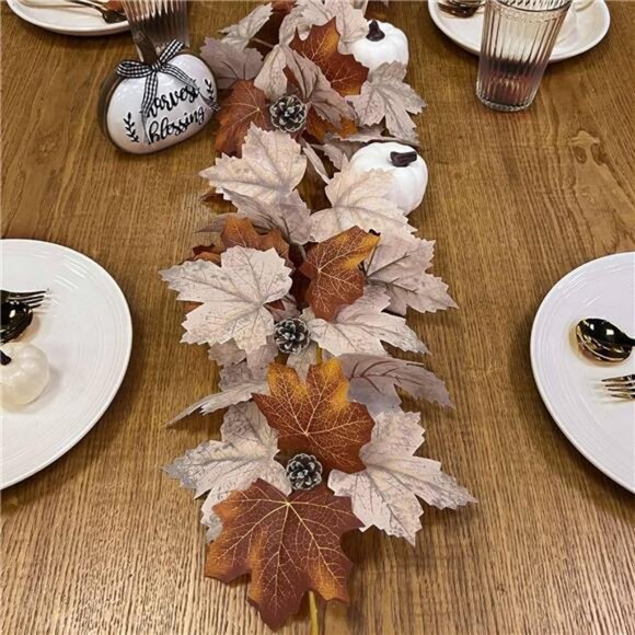 Fall Decor - Fall Garland - 5.9Ft Fall Maple Leaves Garland with Pumpkin - Picture 5 of 7